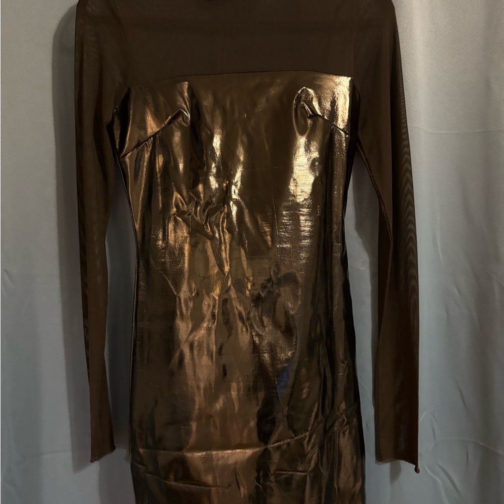 Mesh and Latex Black Long Sleeve Dress